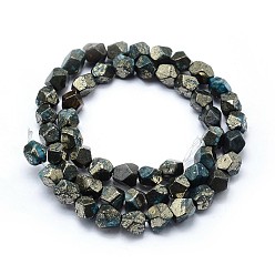Deep Sky Blue Dyed Natural Pyrite Beads Strands, Star Cut Round Beads, Faceted, Deep Sky Blue, 7~8x6~8mm, Hole: 1mm, about 50~54pcs/strand, 15.5 inch(39.5cm)