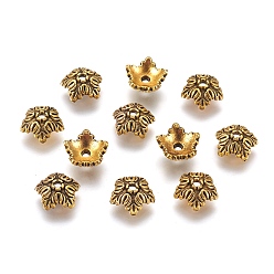 Antique Golden Tibetan Style Bead Caps, Cadmium Free & Lead Free, 5-Petal, Flower, Antique Golden, 10x4mm, Hole: 1mm