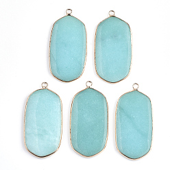Jade Natural White Jade Pendants, with Brass Findings, Dyed, Oval, Golden, 47x23x4mm, Hole: 2mm