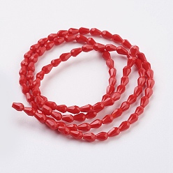 Red Imitation Jade Glass Beads Strands, Faceted, teardrop, Red, 5x3mm, Hole: 1mm, about 100pcs/strand, 18.3 inch~19 inch