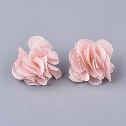 Pink Cloth Pendant Decorations, with Acrylic Findings, Flower, Pink, 25~30x28~35mm, Hole: 2mm