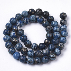 Bleu Acier Regalite synthétique assemblé / jaspe impérial / jaspe de sédiments marins et brins de perles de pyrite naturelle, teint, ronde, bleu acier, 8mm, Trou: 1mm, Environ 51 pcs/chapelet, 16.14 pouce (41 cm)