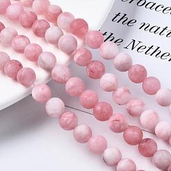 Pink Natural White Jade Bead Strands, Dyed, Frosted, Round, Pink, 8~9mm, Hole: 1mm, about 46~48pcs/strand, 14.9 inch