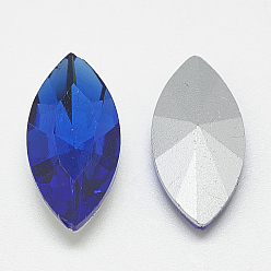 Sapphire Pointed Back Glass Rhinestone Cabochons, Back Plated, Faceted, Horse Eye, Sapphire, 18x9x5mm