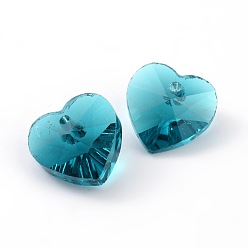 Medium Turquoise Romantic Valentines Ideas Glass Charms, Faceted Heart Charm, Medium Turquoise, 10x10x5mm, Hole: 1mm