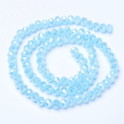 Pale Turquoise Electroplate Glass Beads Strands, Imitation Jade Beads, AB Color Plated, Faceted, Rondelle, Pale Turquoise, 6x5mm, Hole: 1mm, about 92~94pcs/strand, 17~17.5 inch(42.5~43.75cm)