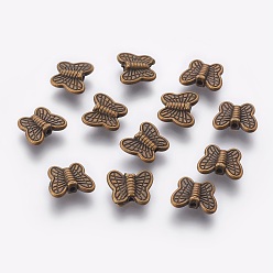 Antique Bronze Tibetan Style Alloy Beads, Cadmium Free & Lead Free, Butterfly, Antique Bronze, 8x10x3mm, Hole: 1mm