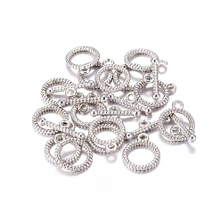 Antique Silver Tibetan Style Alloy Toggle Clasps, Cadmium Free & Lead Free, Antique Silver, Ring: 13x16mm, Bar :6x18mm, Hole: 2mm