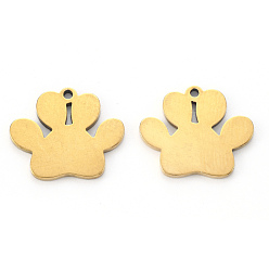 Golden Vacuum Plating 304 Stainless Steel Charms, Laser Cut, Dogs Paw Print, Golden, 13x15x1mm, Hole: 1.2mm