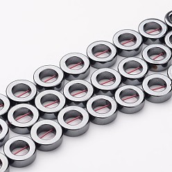 Black Non-Magnetic Synthetic Hematite Beads, Grade AA, Donut, Black, 12x4mm, Hole: 1mm, about 33pcs/strand, 16 inch