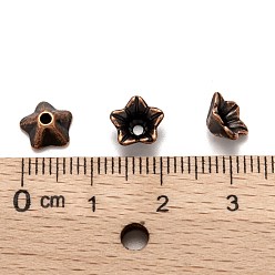 Red Copper Tibetan Style Alloy Bead Caps, Cadmium Free & Nickel Free & Lead Free, Flower, Red Copper, 8.5x5mm, Hole: 1mm