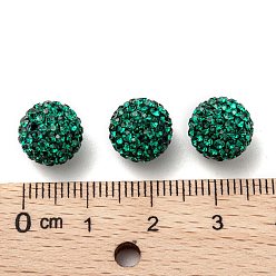 205_Emerald Half Drilled Czech Crystal Rhinestone Pave Disco Ball Beads, Small Round Polymer Clay Czech Rhinestone Beads, 205_Emerald, PP9(1.5~1.6mm), 10mm, Hole: 1.2mm