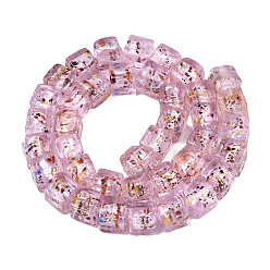 Pink Handmade Silver Foil Lampwork Beads, Cube, Pink, 10~12x10~12x10~12mm, Hole: 1.5mm, about 40pcs/strand, 16.54''(42cm)
