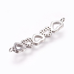Platinum Brass Micro Pave Cubic Zirconia Links, Heart, Clear, Platinum, 33x6x1.5mm, Hole: 1.2mm