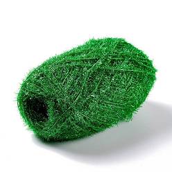 Vert Fil à crocheter en polyester, fil frotté étincelant, pour lave-vaisselle, torchon, décoration artisanat tricot, verte, 10~13x0.5mm, 218.72 verge (200m)/rouleau