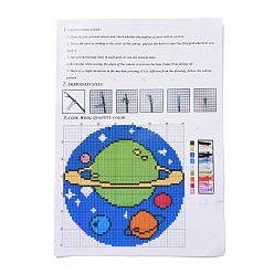 Spaceship Flat Round Latch Hook Rug Kit, DIY Rug Crochet Yarn Kits, Including Color Printing Screen Section Embroidery Pad, Needle, Acrylic Wool Bundle, Space Theme Pattern, 450x1.5mm