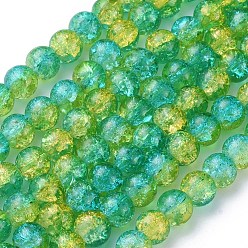 Medium Turquoise Spray Painted Crackle Glass Beads Strands, Round, Two Tone, Medium Turquoise, 8mm, Hole: 1.3~1.6mm, about 100pcs/strand, 31.4 inch