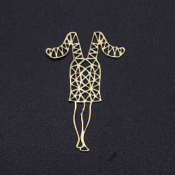 Golden 201 Stainless Steel Filigree Joiners, Woman, Golden, 60x38x1mm