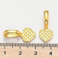 Golden Tibetan Style Alloy Heart Glue-on Flat Pad Pendant Bails, Cadmium Free & Nickel Free & Lead Free, Golden, 21x9x7mm, Hole: 8x4.5mm, about 660pcs/1000g