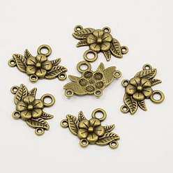 Antique Bronze Tibetan Style Chandelier Component Links, Lead Free and Cadmium Free, Flower, Antique Bronze Color, 32x23x3mm, Hole: 2mm