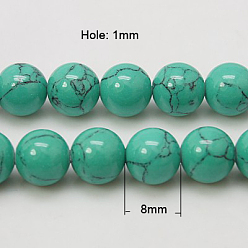 Dark Turquoise Synthetic Turquoise Beads Strands, Dyed, Round, Dark Turquoise, 8mm, Hole: 1mm, about 50pcs/strand, 15.7 inch