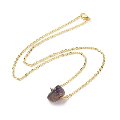 Amethyst Natural Amethyst Irregular Nugget Pendant Necklace, Alloy Jewelry for Women, Golden, 20.47 inch(52cm)