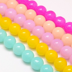 Mixed Color Imitation Jade Glass Round Bead Strands, Mixed Color, 14mm, Hole: 1mm, about 29pcs/strand, 15.7 inch