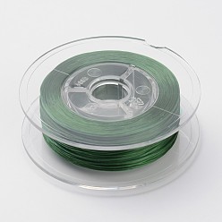 Green Japanese Eco-Friendly Dyed Flat Elastic Crystal String, Elastic Beading Thread, for Stretch Bracelet Making, Flat, Green, 0.6mm, about 60m/roll(65.62yards/roll)