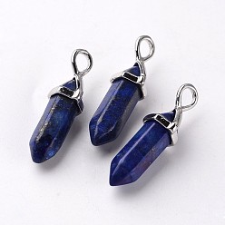 Lapis Lazuli Balles lapis lazuli naturel pendentifs, avec pendentif en alliage aléatoire de ton platine, 27~31x10x8mm, Trou: 4x3mm