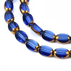 Royal Blue Electroplate Glass Beads Strands, Edge Plated, Oval, Royal Blue, 7x4.5x4mm, Hole: 0.8mm, about 50pcs/strand, 13.07~13.15 inch(33.2~33.4cm)