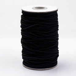 Black Round Elastic Cord, with Fibre Outside and Rubber Inside, Black, 2mm, about 76.55 yards(70m)/roll