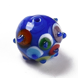 Bleu Perles lampwork, perles au chalumeau, faits à la main, ronde, bleu, 11x13x12.5mm, Trou: 1.6mm