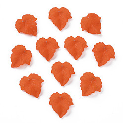 Orange Red Autumn Theme Transparent Frosted Acrylic Pendants, Maple Leaf, Orange Red, 24x22.5x3mm, Hole: 1mm, about 962pcs/500g