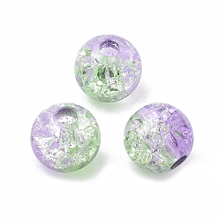 Lilac Acrylic Beads, Transparent Crackle Style, Two Tone Style, Round, Lilac, 8mm, Hole: 2mm, about 1840pcs/500g