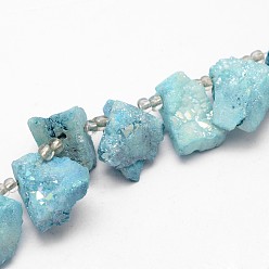 Turquoise Electroplated Natural Agate Bead Strands, Druzy Agate, Nuggets, Dyed, Turquoise, 22~37x14~17x17~21mm, Hole: 1.5mm, about 8pcs/strand, 5 inch