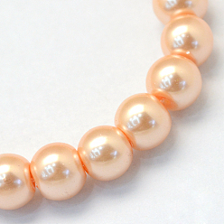 Light Salmon Baking Painted Glass Pearl Bead Strands, Pearlized, Round, Light Salmon, 3~4mm, Hole: 0.5mm, about 195pcs/strand, 23.6 inch
