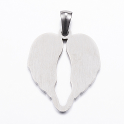Stainless Steel Color 304 Stainless Steel Pendants, Wing, Stainless Steel Color, 26.5x22x1.5mm, Hole: 3x5mm