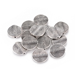 Antique Silver Tibetan Style Alloy Beads, Lead Free & Nickel Free & Cadmium Free, Flat Round, Antique Silver, 18x3.2mm, Hole: 1.5mm.