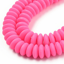 Deep Pink Handmade Polymer Clay Beads Strands, Flat Round, Deep Pink, 8.5~9x3.5mm, Hole: 1.6mm, about 112pcs/strand, 15.75 inch~16.14 inch(40~41cm)