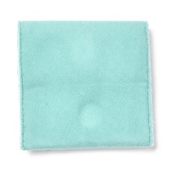 Turquoise Square Velvet Jewelry Bags, with Snap Fastener, Turquoise, 6.7~7.3x6.7~7.3x0.95cm
