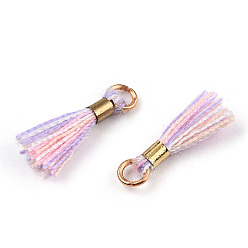 Colorful Polycotton(Polyester Cotton) Tassel Pendant Decorations, with Unwelded Iron Jump Rings, Golden, Colorful, 10~16x2mm, Hole: 1.5mm