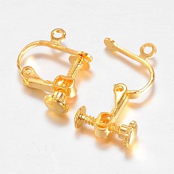 Golden Brass Screw Clip Earring Converter, Spiral Ear Clip, with Open Loop, Golden, 13.5x16.5x4mm, Hole: 1mm