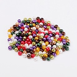 Mixed Color Luster Pearlized Glass Pearl Beads, Mixed Color, 4mm, Hole: 1mm, about 400pcs/bag