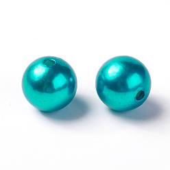 Turquoise Foncé Perles acryliques en nacre d'imitation , teint, ronde, turquoise foncé, 16x15.5mm, trou: 2 mm, environ 250 pièces / livre
