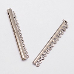 Platinum Alloy Magnetic Slide Lock Clasps, 13-Strand, 26-Hole, Tube, Platinum, 72x13.5x7mm, Hole: 2mm