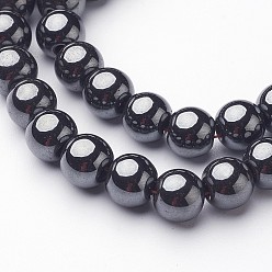 Noir Non-magnétiques perles d'hématite synthétique brins, AA grade, ronde, noir, noir, 8mm, trou: 1.8~2mm, environ 53 pcs/chapelet