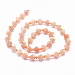 Peach Moonstone Natural Peach Moonstone Beads Strands, Faceted, Bicone, 8x8mm, Hole: 1mm, about 40pcs/strand, 15.24''(38.7cm)