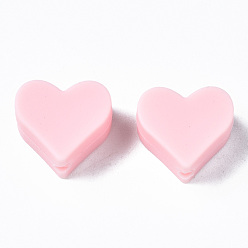 Pink Perles de silicone écologiques de qualité alimentaire, perles à mâcher pour les jouets de dentition, Diy soins infirmiers colliers faisant, cœur, rose, 13x14x8mm, Trou: 2mm