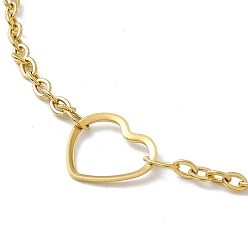 Golden Vacuum Plating 304 Stainless Steel Heart Link Anklet with Cable Chains for Women, Golden, 8-5/8 inch(22cm)