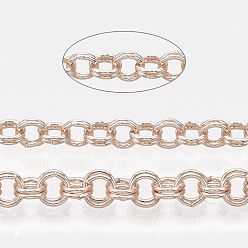 Rose Gold Iron Rolo Chains, Double Link Chains, Unwelded, with Spool, Rose Gold, Link: 4x0.6mm, about 164.04 Feet(50m)/roll